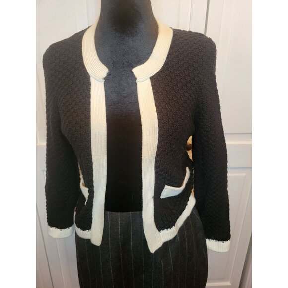 Black/Ivory Chunky Knit Open Blazer S Tailored Minimalist Old Money Lady Jacket - Picture 1 of 9